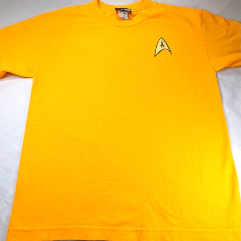 Star Trek 2013 GOLD Uniform Top with The Starship Enterprise Logo on Front Small